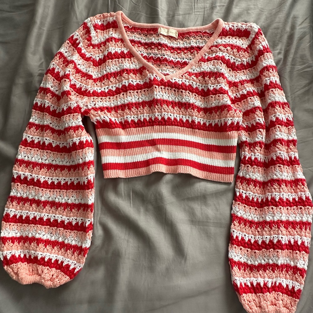 Striped Red and White Knit Crop Top